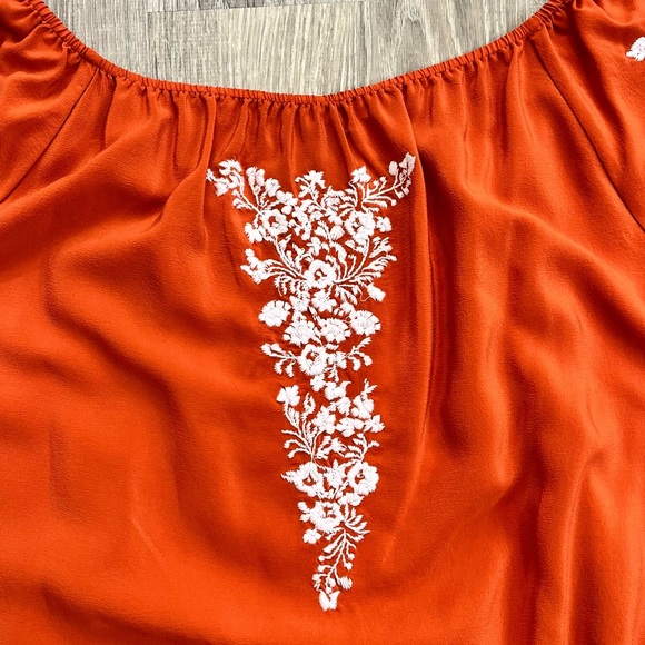 Karen Kane Medium Orange White Floral Embroidered 100% Silk Peasant Top Blouse - Picture 5 of 8